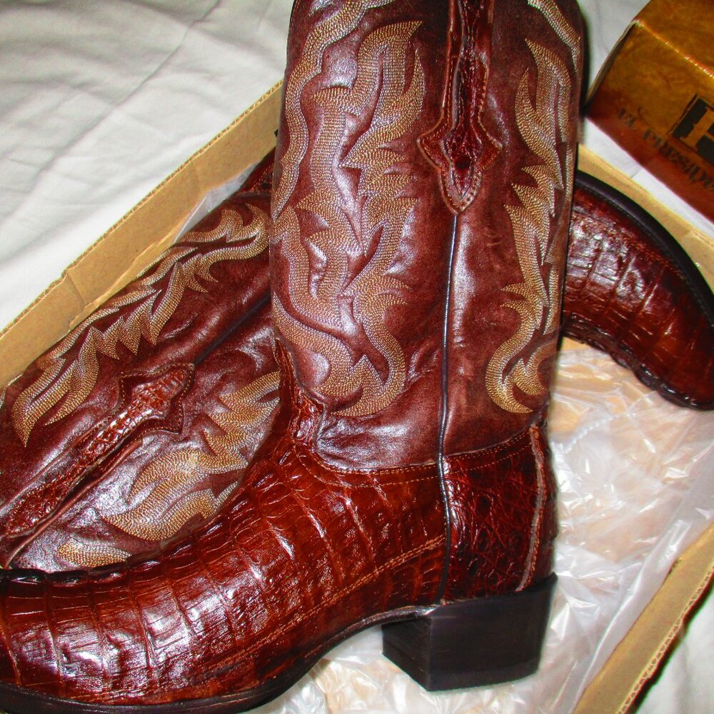 Crocodile Tail Cut Men's Western Cowboy Boots, Dark Brown, Size 13.5D, Brand New